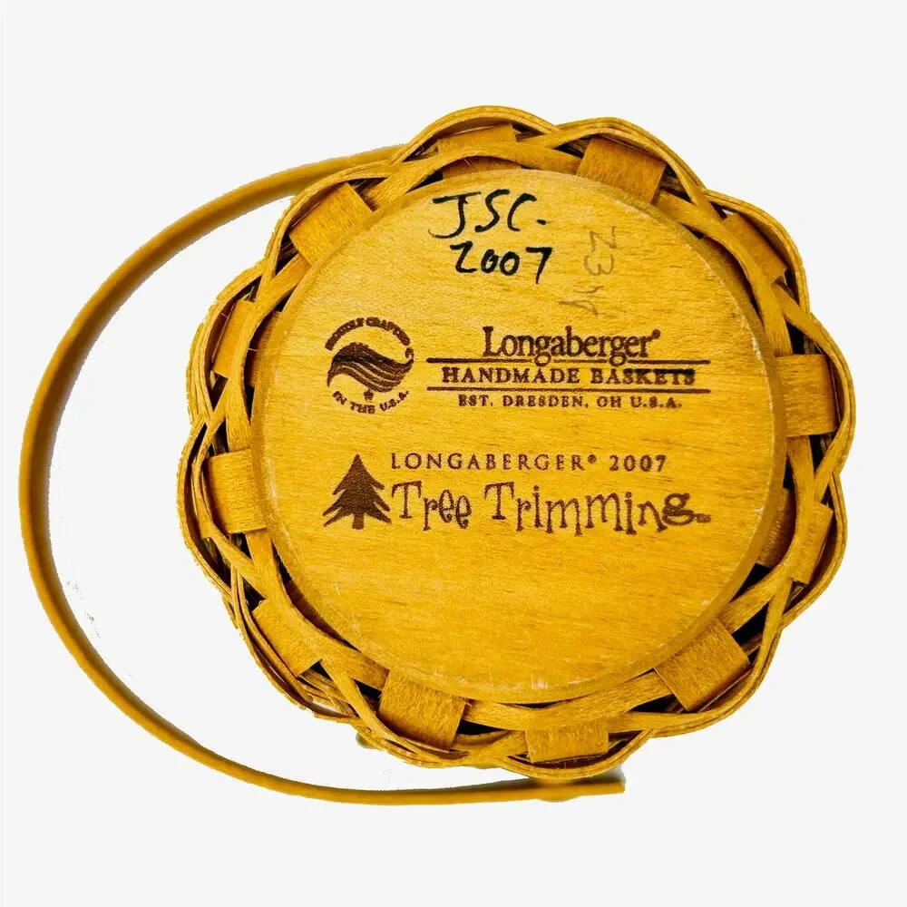 Longaberger PEPPERMINT STRIPE Tree Trimming Green Lid Liner Protector Tie-on Box